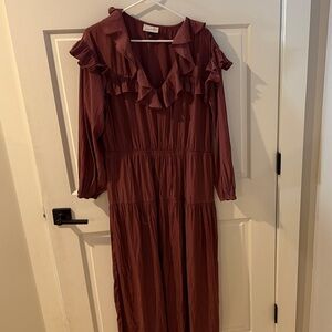 Universal Thread Ruffled Long Sleeve Dress - Brown